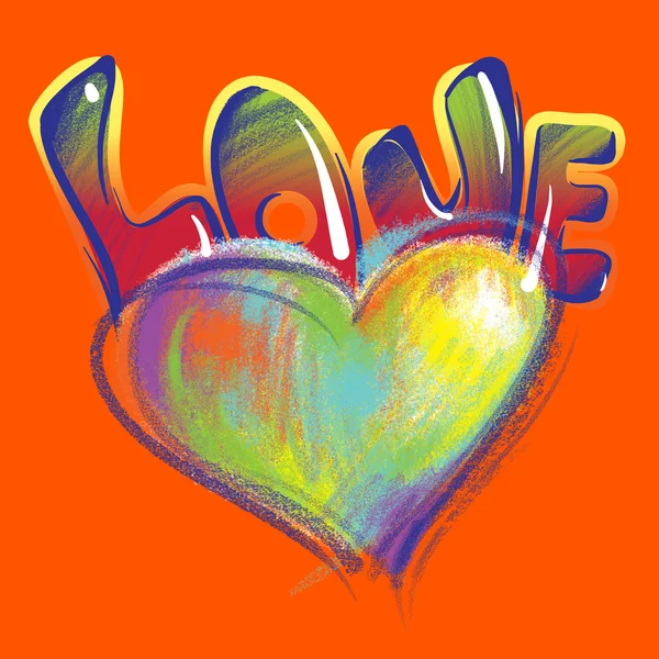 Corazón y palabra amor dibujado con tiza de colores — Foto de Stock