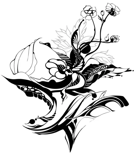 Kwiaty rysowane tuszem — Zdjęcie stockowe