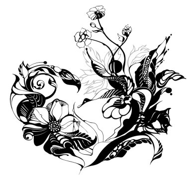 Mürekkeple çizilmiş çiçekler