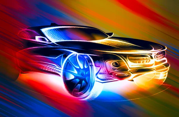 Gökkuşağı arka plan üzerinde araba