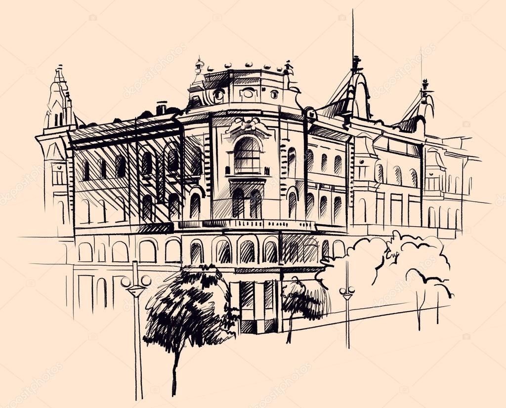 Историческое здание в Новосибирске зарисовки
