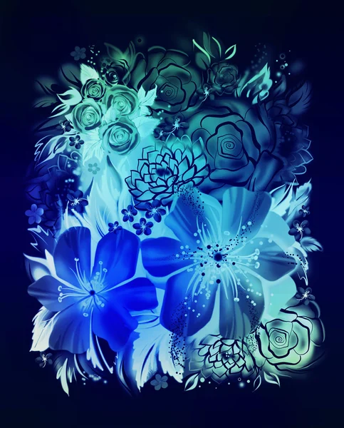 Tekstur med blå blomster - Stock-foto