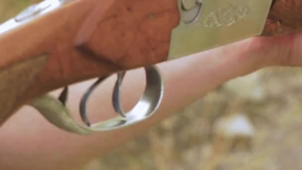 Dolu Bir Antika Tüfeği Fişeği Kartuş Kovanlarının Gündüz Yakın Çekim — Stok video