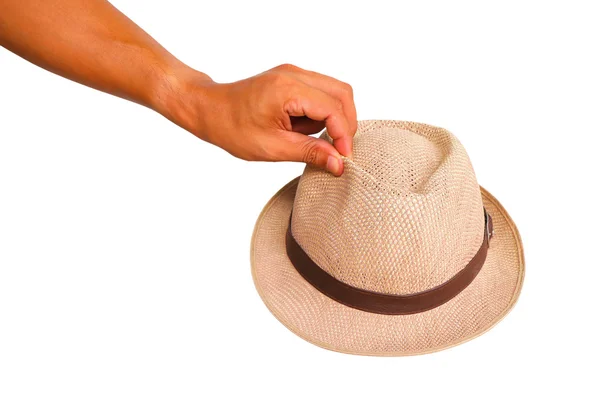 Man hand visar hålla hatt — Stockfoto