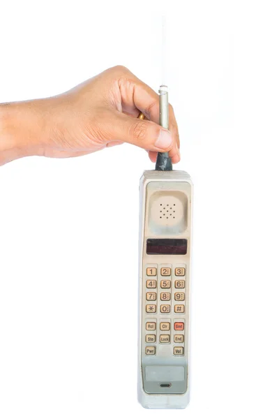 Homem mão segurando telefone celular vintage — Fotografia de Stock