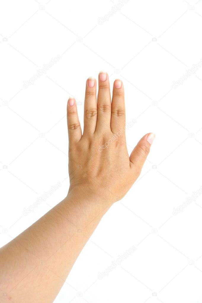 female hand on white background