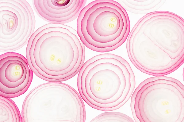 Cipolla rosa affettata. Fette. Schema. Macro. Texture. Contesto alimentare . — Foto Stock