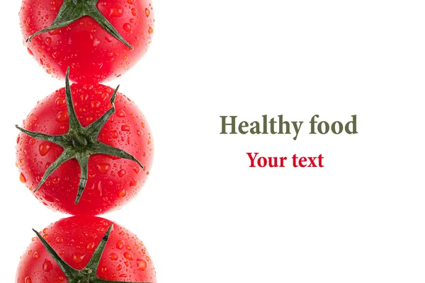 番茄在白色背景上的边框。孤立。番茄模式。食品背景。宏。纹理. — 图库照片