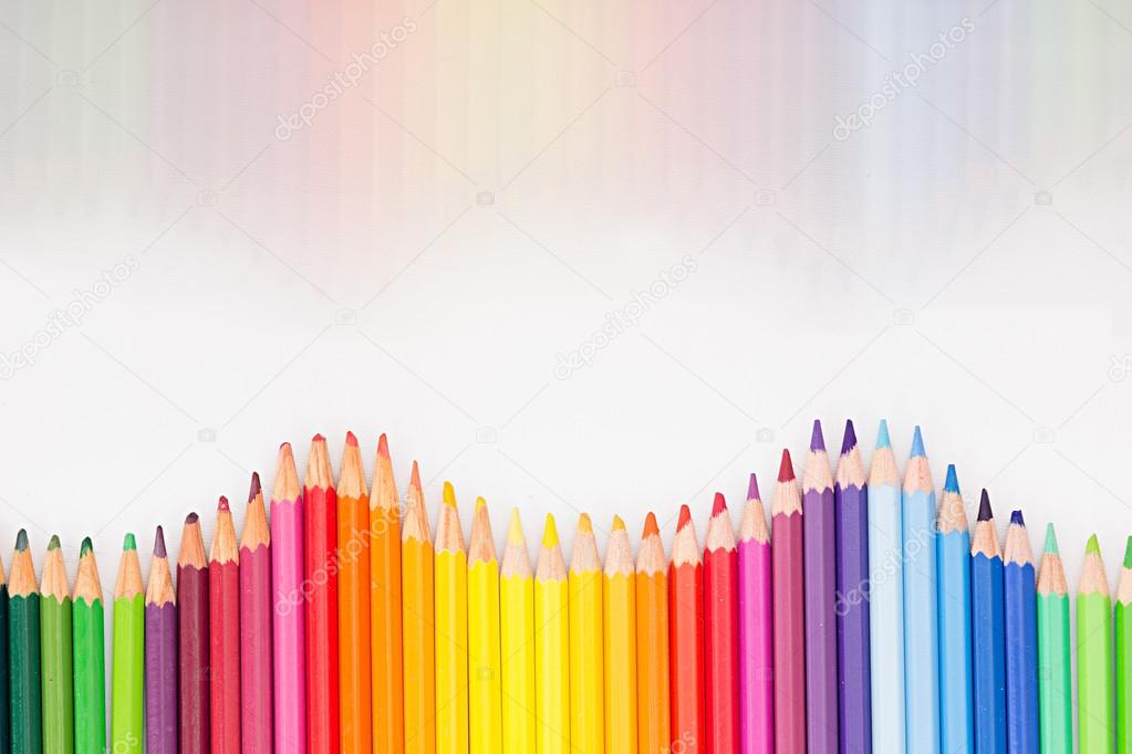 Colored pencils in rainbow order on white background. Pencils background.  Stock Photo by ©alinayudina 115816704