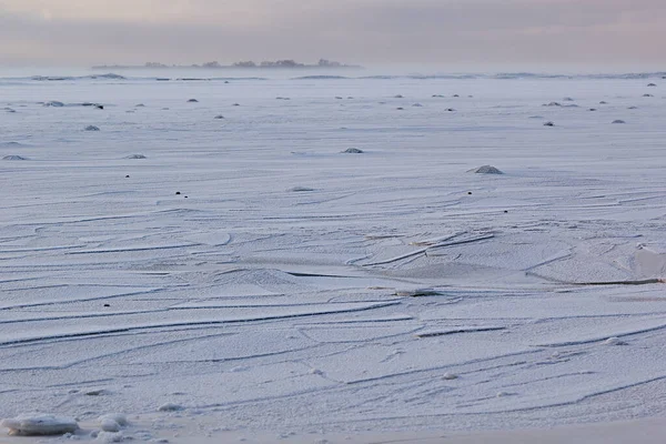 Winter Minimalistische Landschaft Mit Gefrorener Küste Und Horisont Pastellrosa Und — Stockfoto