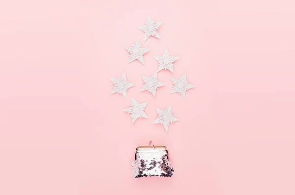 Fun Simple Metaphor Festive Shopping Silver Glitter Stars Christmas Tree — Stock Photo, Image