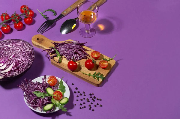 Ingredientes Para Cocinar Ensalada Verduras Frescas Verano Con Col Roja — Foto de Stock