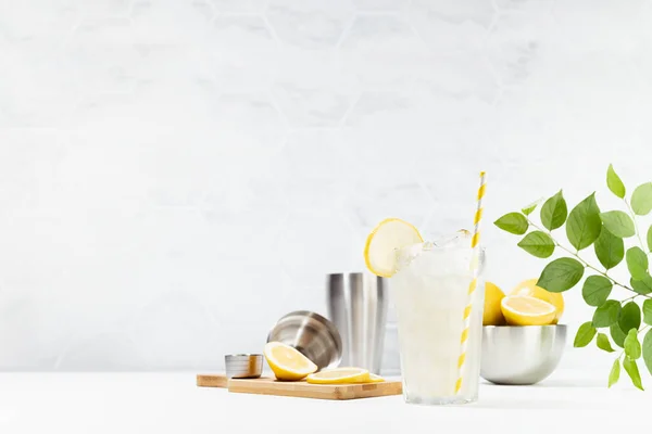 Приготування Лимонного Соку Якій Світлій Свіжій Елегантній Білій Кухні Або — стокове фото