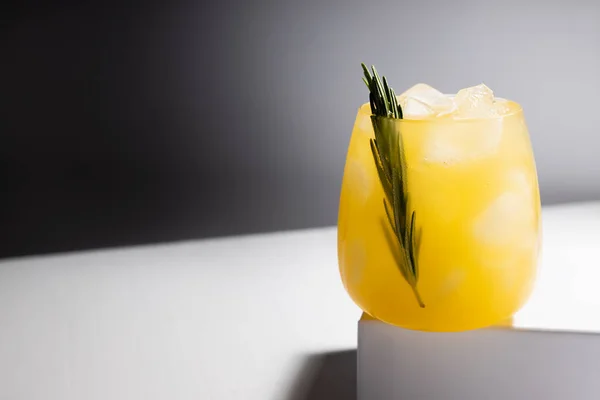 Fresh Misted Orange Alcohol Cocktail Glass Ice Green Rosemary Twig — Stock Photo, Image