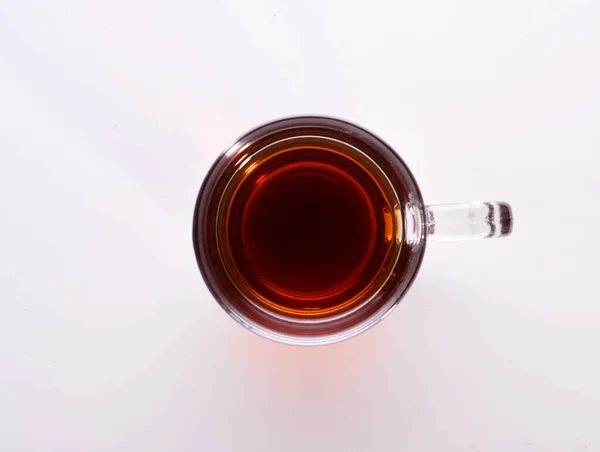 Brewed Bag Black Tea Transparent Mug White Table Copy Space — Stock Photo, Image