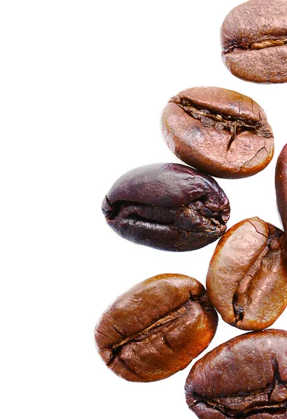 Roasted Coffee Beans Isolated White Flat Lay Copy Space — Stock Photo, Image