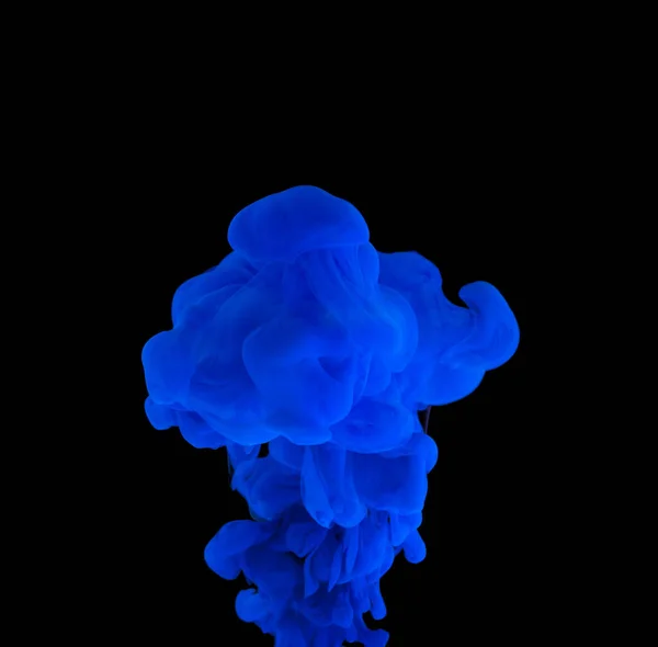 Explosion Acrylic Blue Paint Clear Water Black Background Copy Space — Stock Photo, Image