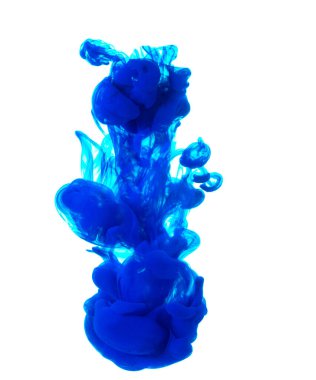 dissolving cloud of ink in water on a white background. copy space.
