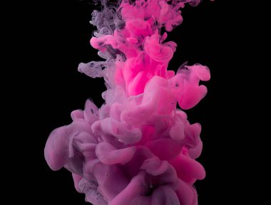 Çok renkli akrilik boyalar kulüplerde karıştırılır ve suda çözülür. Siyah arka plan. Boşluğu kopyala.