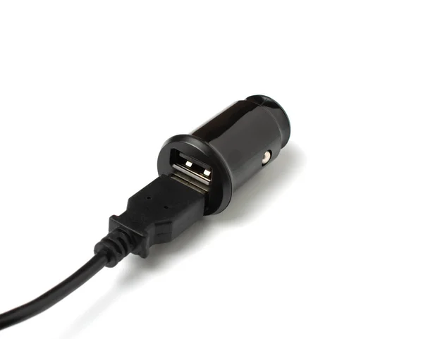 Cable Usb Cargador Coche Negro Con Dos Puertos Usb Enchufe — Foto de Stock