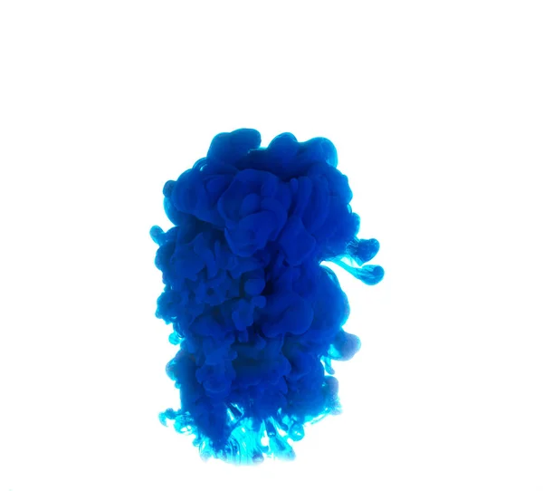 stock image dissolving cloud of blue ink in water on a white background. copy space.