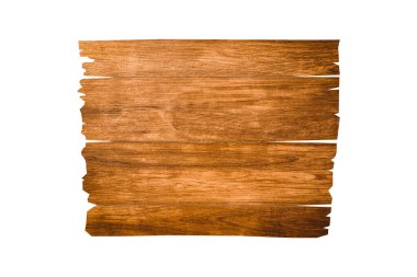 Tasarım için kırpma yolu ile beyaz arkaplanda izole edilmiş eski tahta tabelanın ön görünümü