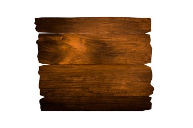 Tasarım için kırpma yolu ile beyaz arkaplanda izole edilmiş eski tahta tabelanın ön görünümü