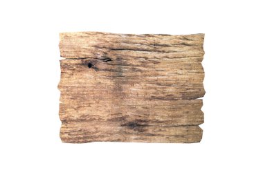 Yatay ahşap tabela, tasarım veya iş için kırpma yolu ile beyaz arkaplanda izole