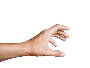 Genç adam beyaz arka planda izole edilmiş bir hareket gösteriyor. Tasarım için kırpma yolu