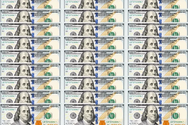 Muitos Dólares Cima Mesa Cem Notas Dólar Colocadas Mesa Antecedentes — Fotografia de Stock