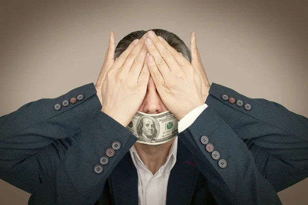 Businessman Closed His Eyes Ears Mouth Closed Dollar Corruption Bribery — Stock Photo, Image