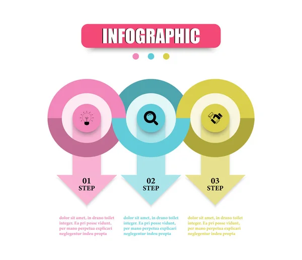 Modelo Design Infográfico Vetorial Com Diagrama Circular Três Etapas Concept — Vetor de Stock