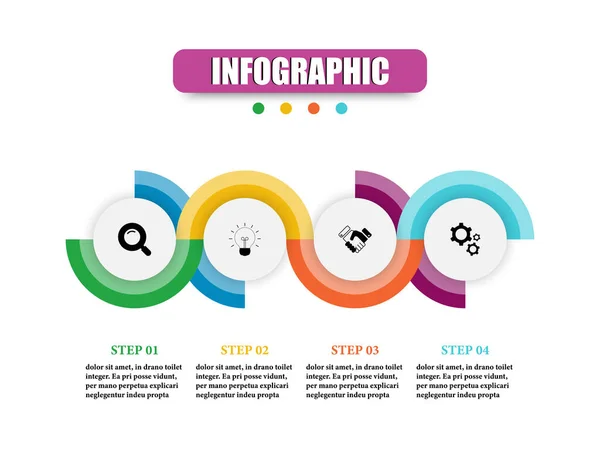 Modello Disegno Infografico Vettoriale Con Circolare Quattro Passaggi Concetto Pianificazione — Vettoriale Stock