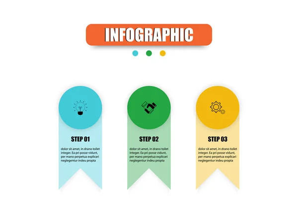 Concepto Círculos Infografía Rectángulos Unen Para Presentar Tres Pasos Diseño — Vector de stock