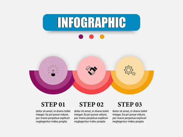 Konzept Infografik Vektor Design Circular Präsentiert Mit Drei Schritten Kreisförmige — Stockvektor