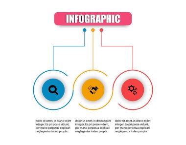Infographic zaman çizgisi 3 adım modern dairesel bağlantı şablonu. Planlama tasarımı, bilgi grafiklerine 3 seçenek sunar. İş akışı düzeni, diyagram, iş ögesi, afiş, web tasarımı kullan.