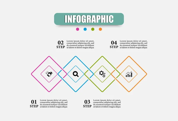 Naplánovat Šablonu Časové Osy Čtyřmi Prvky Infografická Kosočtvercová Ilustrace Kroky — Stockový vektor