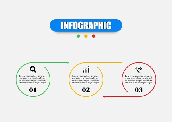 Kreis Infografik Design Vorlage Präsentiert Drei Elemente Geschäftsinfografiken Mit Symbolen — Stockvektor