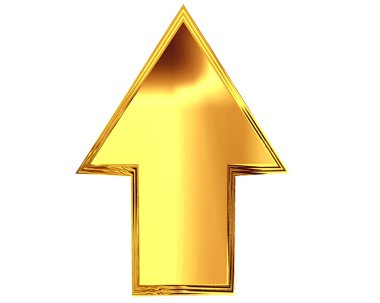 3D çizim. Beyaz zemin üzerine altın ok