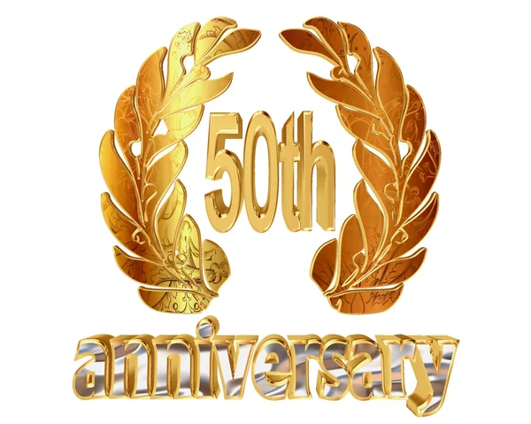 Guld emblem 50-årsjubileet på vit bakgrund — Stockfoto