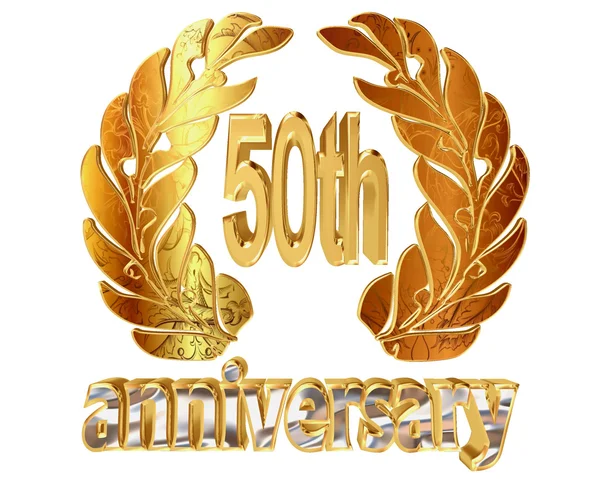 Guld emblem 50-årsjubileet på vit bakgrund — Stockfoto