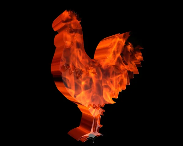 Rooster with flames of fire on a black background — Stock Photo, Image