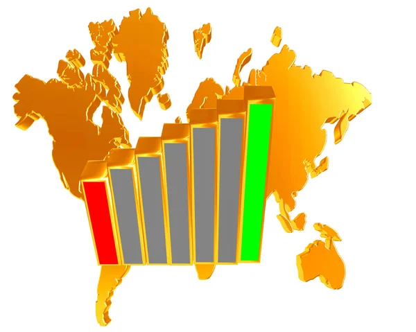 Розклад підйому бізнесу зі світовою картою на білому тлі — стокове фото