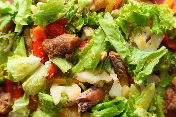 Casa fresca feita salada no prato de perto — Fotografia de Stock