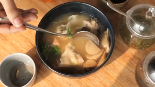 Close up of vegetable soup in a bowl — Stock Video