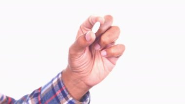 İnsan eli hapları fotokopi alanı ile yakın çekim 