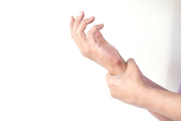 Man suffering pain in hand close up — Stock Photo, Image