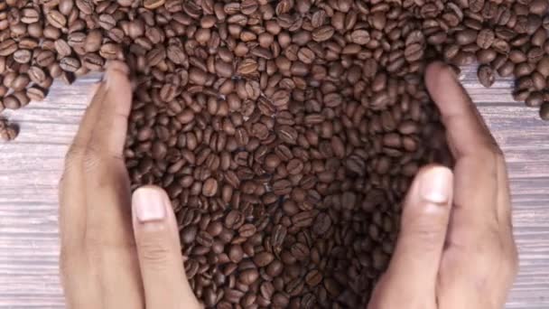 黒を基調としたフレッシュコーヒー豆のトップビュー — ストック動画