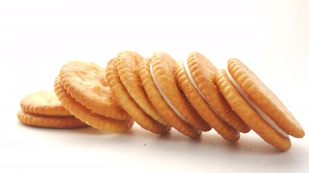 Close up of cheese cookies isolated on white — Stock Video