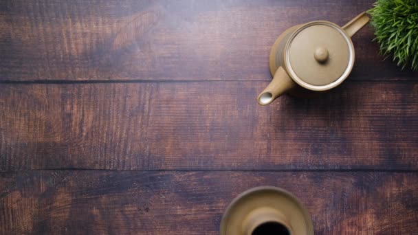 Taza de mano de té verde con espacio para copiar — Vídeos de Stock